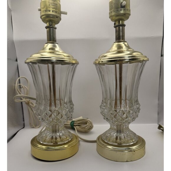 Pair Of Vintage Mid Century Ornate Clear Cut Crystal Boudoir Table Lamps - Picture 1 of 10